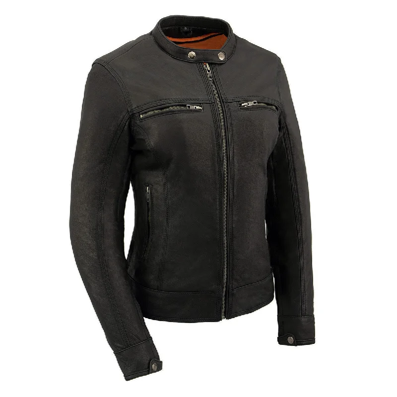 Milwaukee Leather MLL2551 Women's Scooter Black Leather Vented Lightweight Triple Stitch Motorcycle Jacket Denim Fabric Leather Fabric Suede Fabric