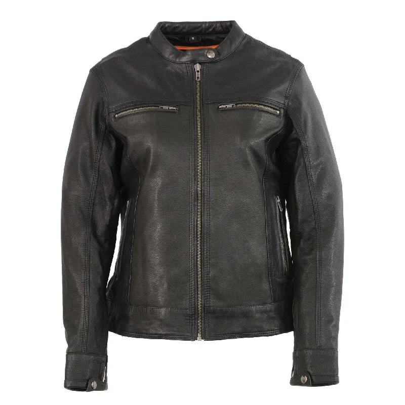Milwaukee Leather MLL2552 Women's Distressed Brown 'Cool-Tec' Leather Triple Stitch Scooter Jacket Quilted Jacket Puffer Jacket Insulated Jacket