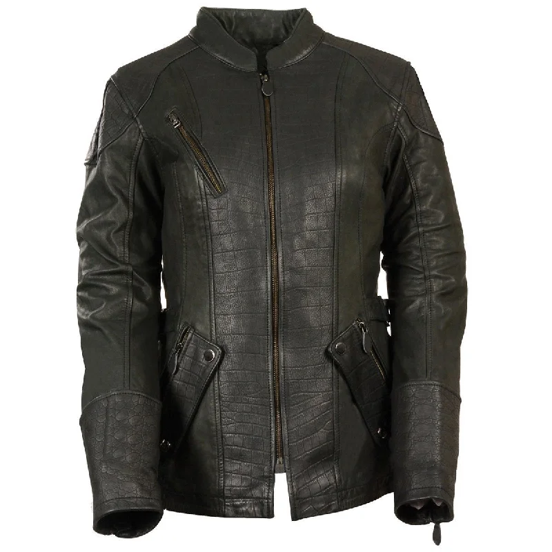 Milwaukee Leather MLL2560 Women's Black 3/4 Length Gator Embossed Leather Jacket Zip Front Button Front Snap Front Milwaukee Leather MLL2560 Women's Black 3/4 Length Gator Embossed Leather Jacket Zip Front Button Front Snap Front