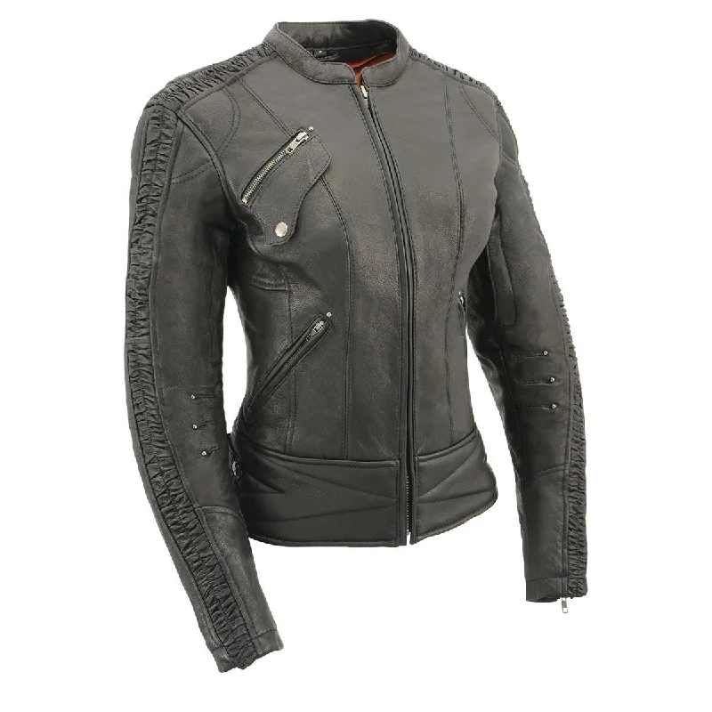 Milwaukee Leather MLL2571 Women's Black 'Crinkled Arm' Lightweight Racer Jacket Appliqued Jacket Beaded Jacket Sequined Jacket Milwaukee Leather MLL2571 Women's Black 'Crinkled Arm' Lightweight Racer Jacket Appliqued Jacket Beaded Jacket Sequined Jacket