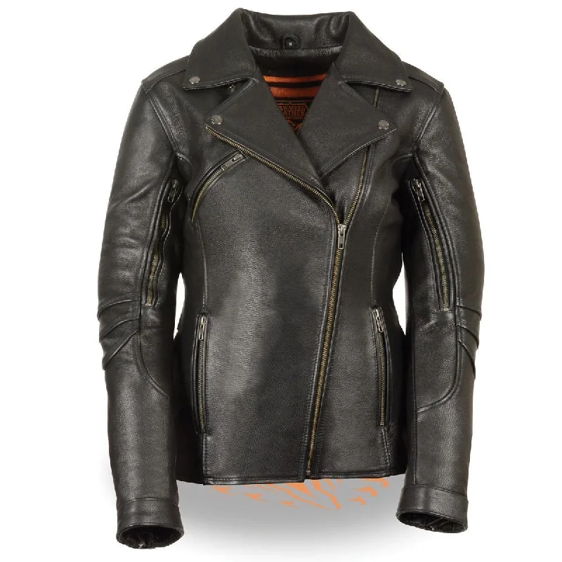 Milwaukee Leather MLL2580 Women's Long Length Belt-Less Vented Black Leather Jacket Denim Jacket Leather Jacket Suede Jacket Milwaukee Leather MLL2580 Women's Long Length Belt-Less Vented Black Leather Jacket Denim Jacket Leather Jacket Suede Jacket