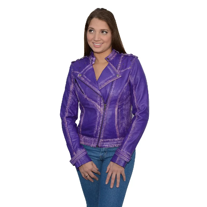 Milwaukee Leather SFL2840 Women's Purple Premium Sheepskin Motorcycle Fashion Leather Jacket with Studs Bomber Jacket Anorak Windbreaker