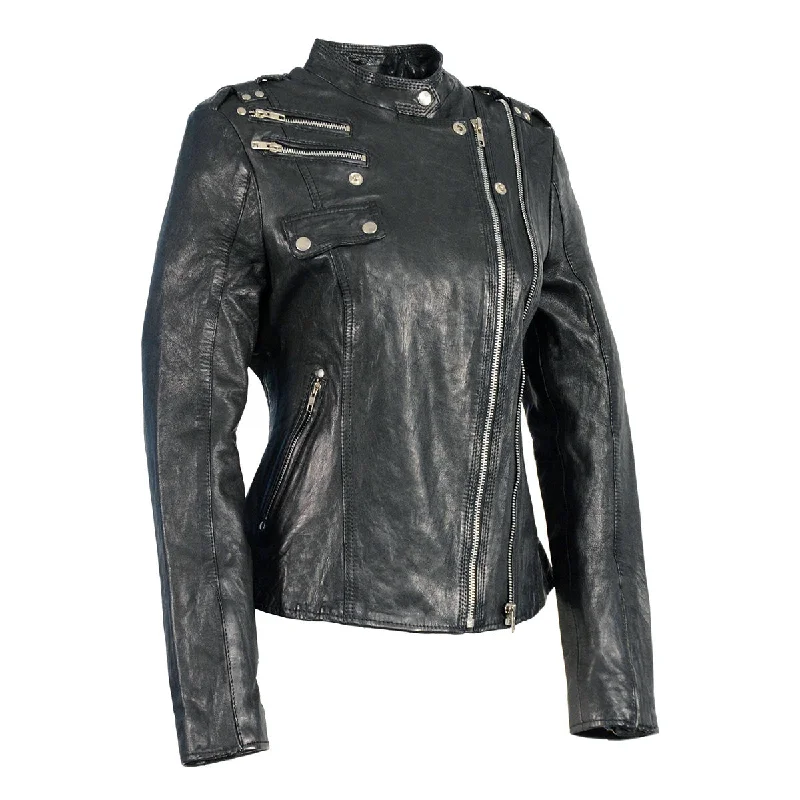 Milwaukee Leather SFL2845 Women's Black Leather Motorcycle Style Fashion Jacket with Asymmetrical Zipper Mesh Jacket Canvas Jacket Denim Jacket Milwaukee Leather SFL2845 Women's Black Leather Motorcycle Style Fashion Jacket with Asymmetrical Zipper Mesh Jacket Canvas Jacket Denim Jacket