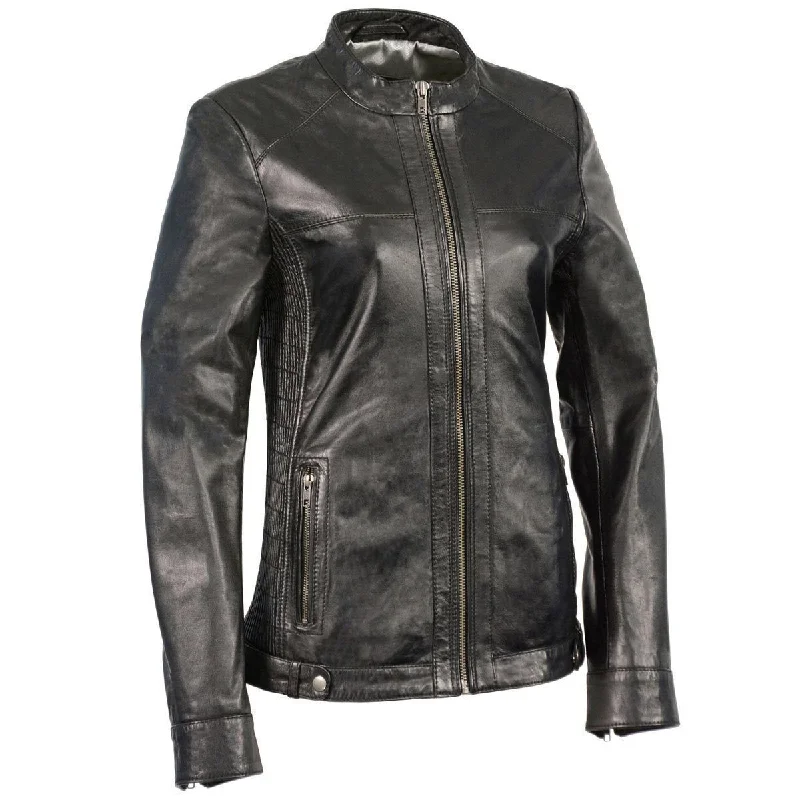 Milwaukee Leather SFL2855 Women's Black Zip Front Fashion Leather Jacket with Side Stretch Fitting Zip Front Button Front Snap Front Milwaukee Leather SFL2855 Women's Black Zip Front Fashion Leather Jacket with Side Stretch Fitting Zip Front Button Front Snap Front