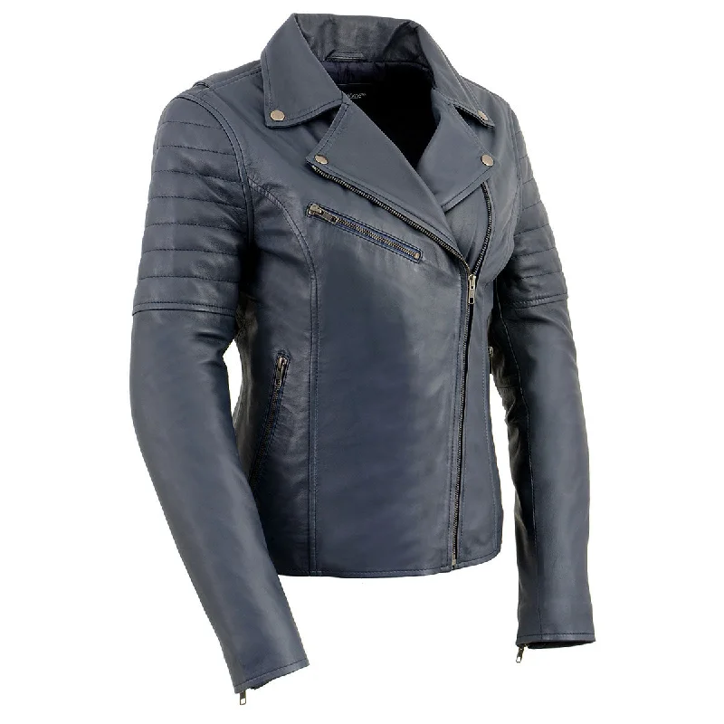 Milwaukee Leather SFL2870 Women's ‘Duchess’ Blue Motorcycle Style Fashion Casual Leather Jacket Quilted Jacket Puffer Jacket Insulated Jacket Milwaukee Leather SFL2870 Women's ‘Duchess’ Blue Motorcycle Style Fashion Casual Leather Jacket Quilted Jacket Puffer Jacket Insulated Jacket