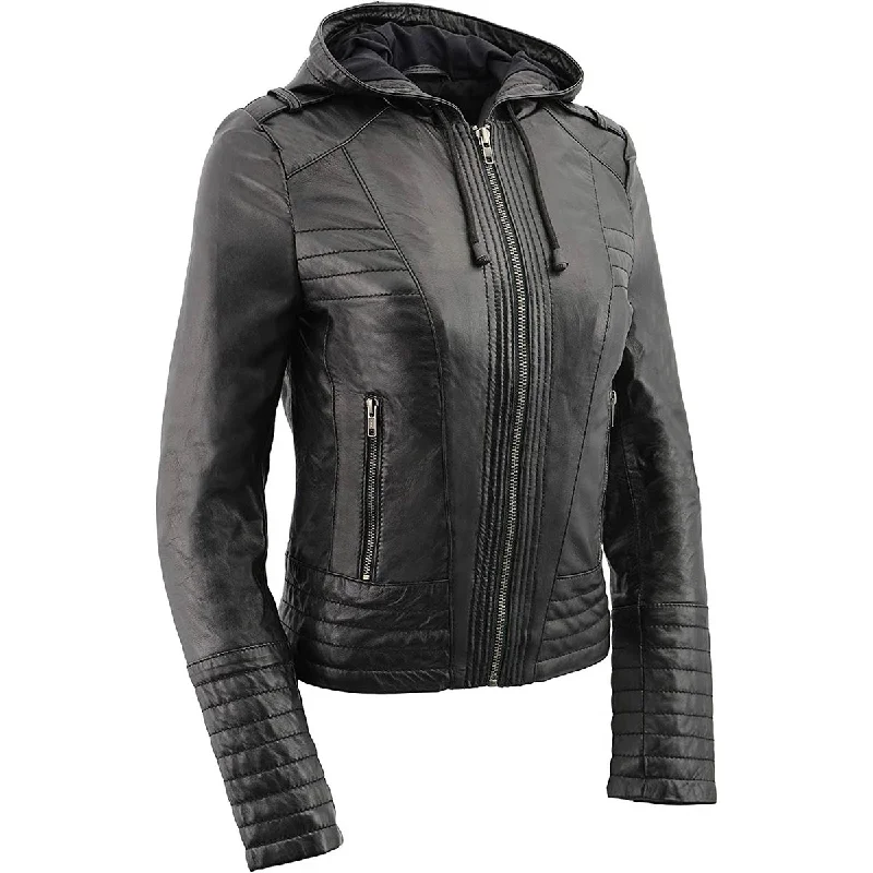 Milwaukee Leather SFL3554 Women's Black Scuba Style Zippered Front Motorcycle Fashion Leather Jacket with Hoodie Fleece Jacket Down Jacket Feather Jacket Milwaukee Leather SFL3554 Women's Black Scuba Style Zippered Front Motorcycle Fashion Leather Jacket with Hoodie Fleece Jacket Down Jacket Feather Jacket