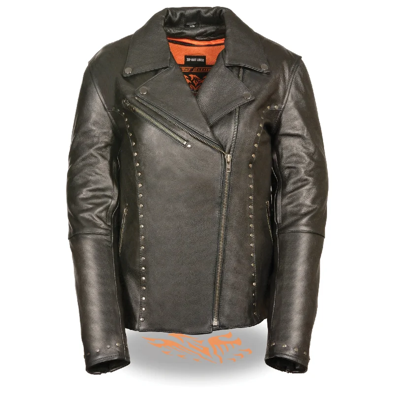 Women's Classic M/C Jacket w/ Rivet Detailing Fleece Fabric Down Fabric Feather Fabric Women's Classic M/C Jacket w/ Rivet Detailing Fleece Fabric Down Fabric Feather Fabric