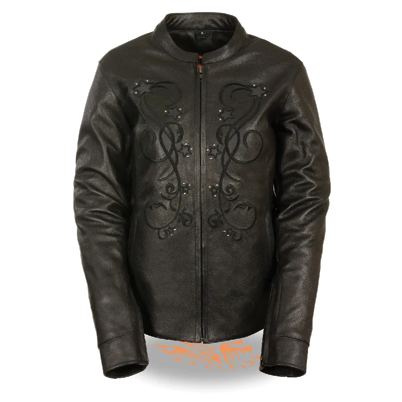 Women's Reflective Star Jacket w/ Rivet Detailing Tiered Jacket Buttoned Jacket Zippered Jacket
