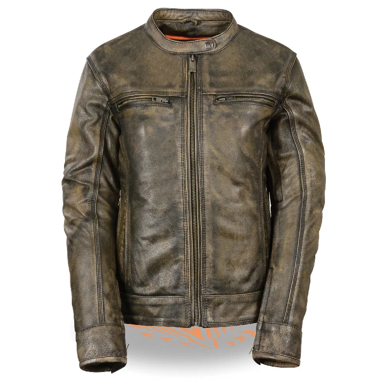 Women's Brown Distressed Scooter Jacket w/ Venting Tiered Jacket Buttoned Jacket Zippered Jacket Women's Brown Distressed Scooter Jacket w/ Venting Tiered Jacket Buttoned Jacket Zippered Jacket