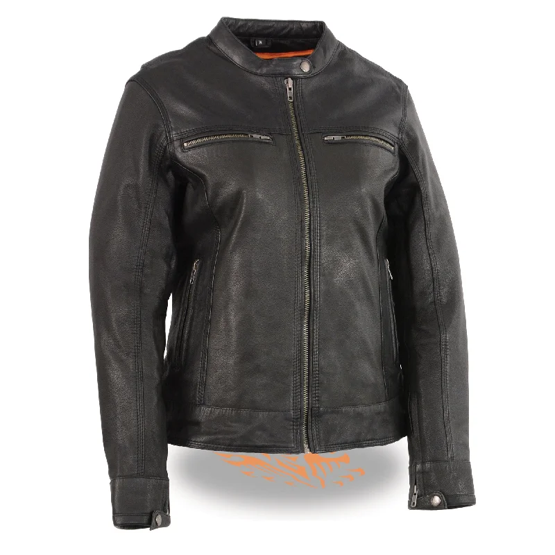 Women's Lightweight Triple Stitch Scooter Jacket w/ Venting Stand-Up Collar Roll-Neck Collar Turtle Neck Women's Lightweight Triple Stitch Scooter Jacket w/ Venting Stand-Up Collar Roll-Neck Collar Turtle Neck