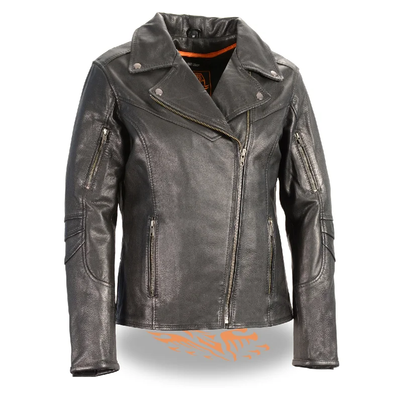 Women's Lightweight Long Length Beltless Vented Biker Jacket Welt Pockets Slit Pockets Flap Pockets Women's Lightweight Long Length Beltless Vented Biker Jacket Welt Pockets Slit Pockets Flap Pockets