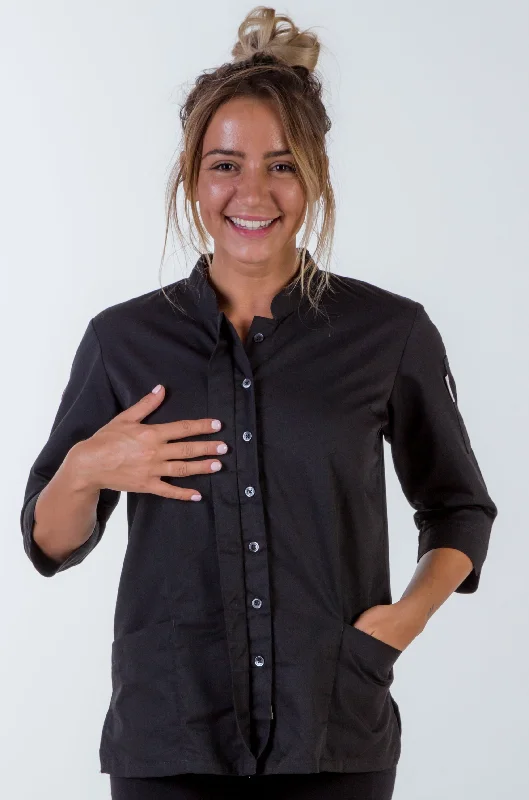 women's chef jacket black 3/4 Sleeve Tailored Jacket Straight Jacket A-Line Jacket