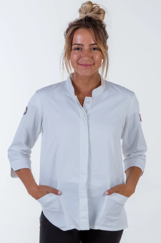 Women's chef jacket white 3/4 Sleeve Appliqued Jacket Beaded Jacket Sequined Jacket