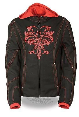 WOMEN'S MOTORCYCLE RIDING BLK/RED TEXTILE JACKET W/REFLECTIVE TRIBAL DETAIL Fleece Jacket Down Jacket Feather Jacket WOMEN'S MOTORCYCLE RIDING BLK/RED TEXTILE JACKET W/REFLECTIVE TRIBAL DETAIL Fleece Jacket Down Jacket Feather Jacket