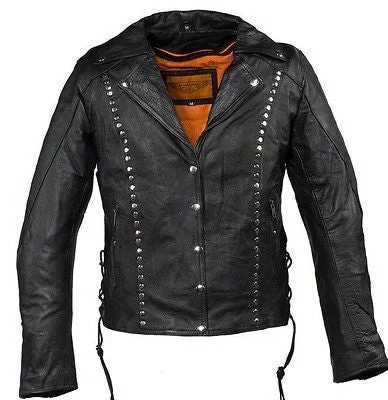 WOMEN'S MOTORCYCLE STUDDED JACKET FRONT&BACK W/2 GUNPOCKETS & SIDE LACES Striped Jacket Polka Dot Jacket Floral Jacket WOMEN'S MOTORCYCLE STUDDED JACKET FRONT&BACK W/2 GUNPOCKETS & SIDE LACES Striped Jacket Polka Dot Jacket Floral Jacket