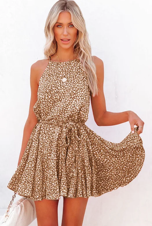 Leopard sleeveless lace-up pleated skirt with suspenders wool skirt sturdy