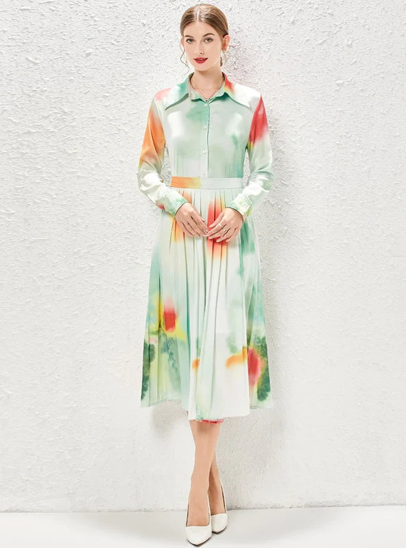 PRINTED SHIRT SKIRT TWO-PIECE SUIT cashmere skirt soft