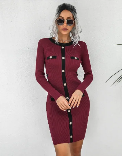 rivet long sleeve knitted jumpsuit hip skirt chiffon skirt flowing