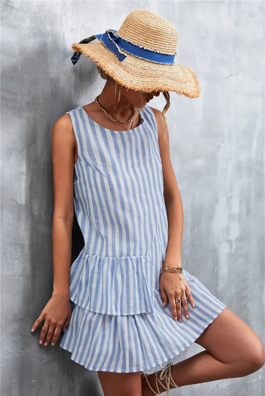 striped irregular cotton and linen vest skirt denim skirt fashionable