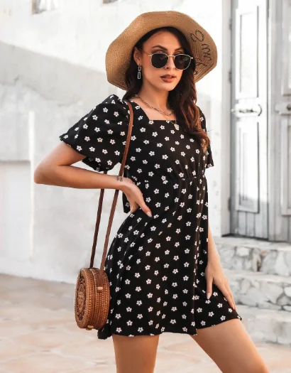Summer Polka Dot Bubble Sleeve Bow Skirt cashmere skirt soft