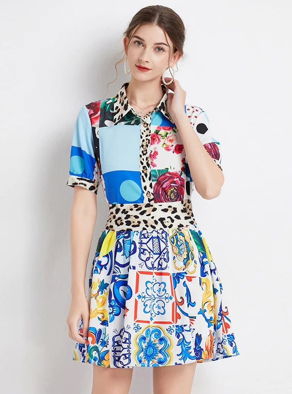 SUMMER SHIRT SKIRT TWO-PIECE SUIT high waist skirt