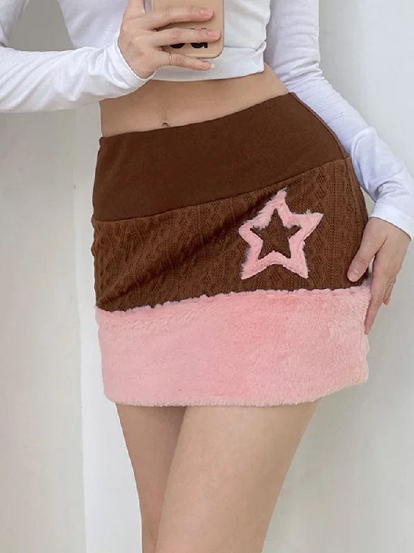 Aesthetic Star Print Knitted Mini Skirt asymmetrical skirt cut