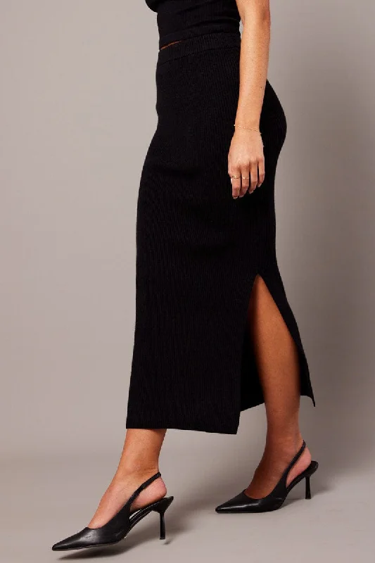 Black Knit Skirt High Rise boho skirt vibe