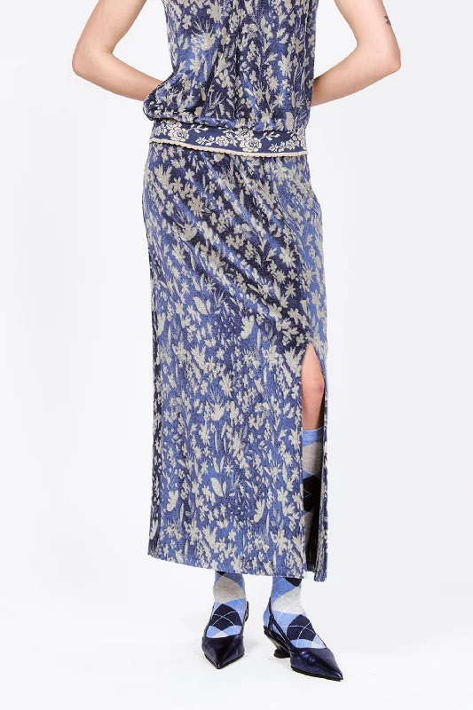 Bluebell Velour Maxi Skirt with Slit breathable skirt fabric