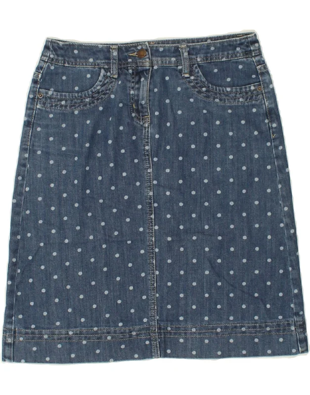BODEN Womens Denim Skirt UK 10 Small W27 Blue Polka Dot Cotton spandex blend skirt