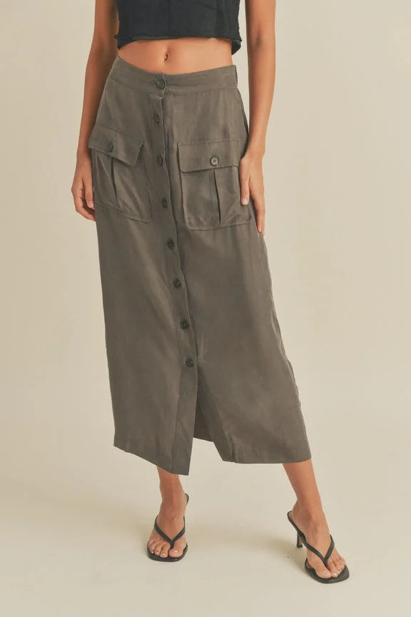 BUTTONDOWN MIDI CARGO SKIRT wool skirt sturdy