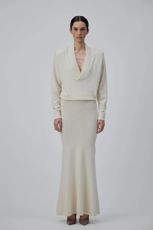 CASHMERE MAXI SKIRT IN TOFU linen skirt airy