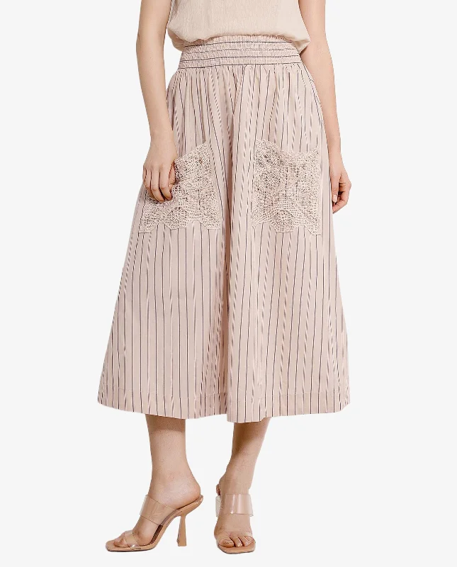 Rareism Women Cuba-B Light Beige Cotton Fabric Stripe Ankle Length Skirt velvet skirt luxurious