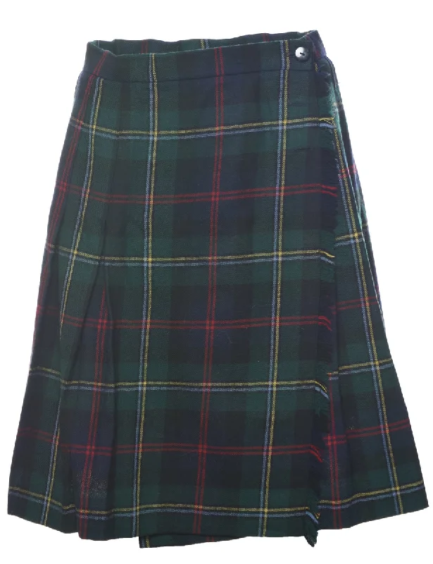 Dark Green Pleated Skirt - M leather skirt modern