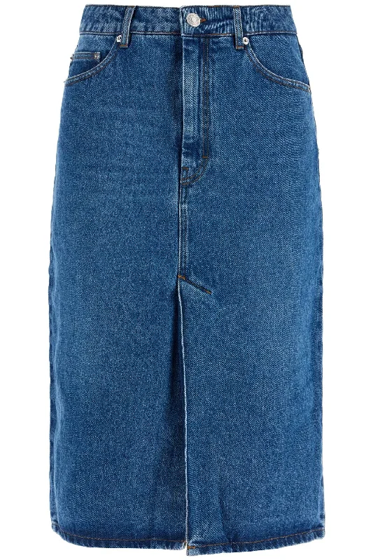 Denim Midi Skirt In Seven button skirt front