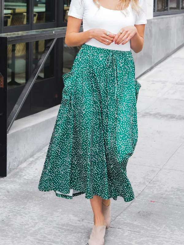 Dot Patterned Olive Pocket Skirt denim skirt classic