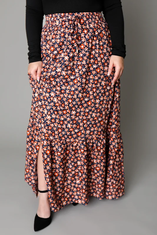 Collins Drawstring Maxi Skirt in Coral Fusion (FINAL SALE) denim skirt fashionable