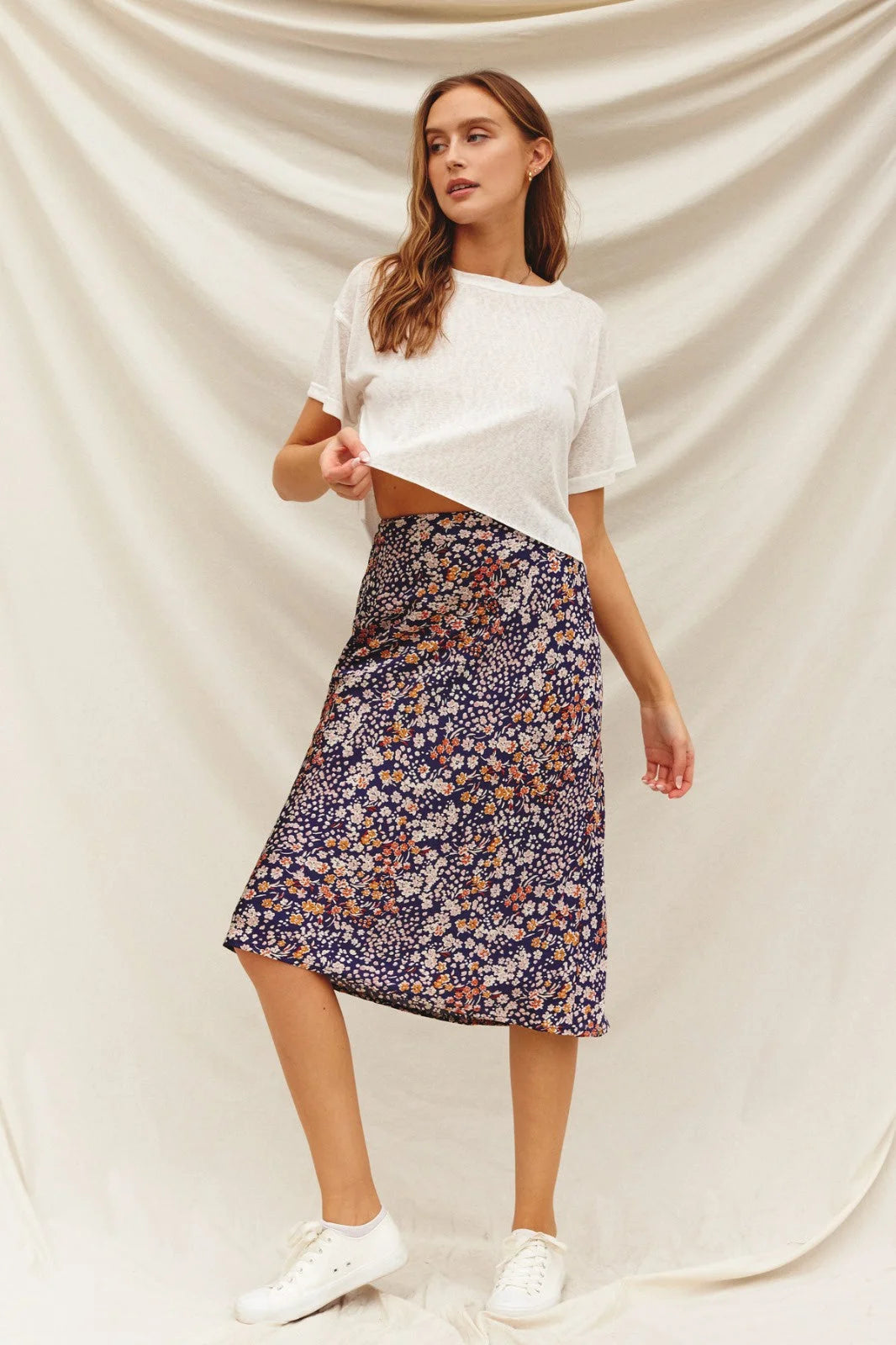 FLORAL A-LINE MIDI-MAXI SKIRT cotton skirt soft