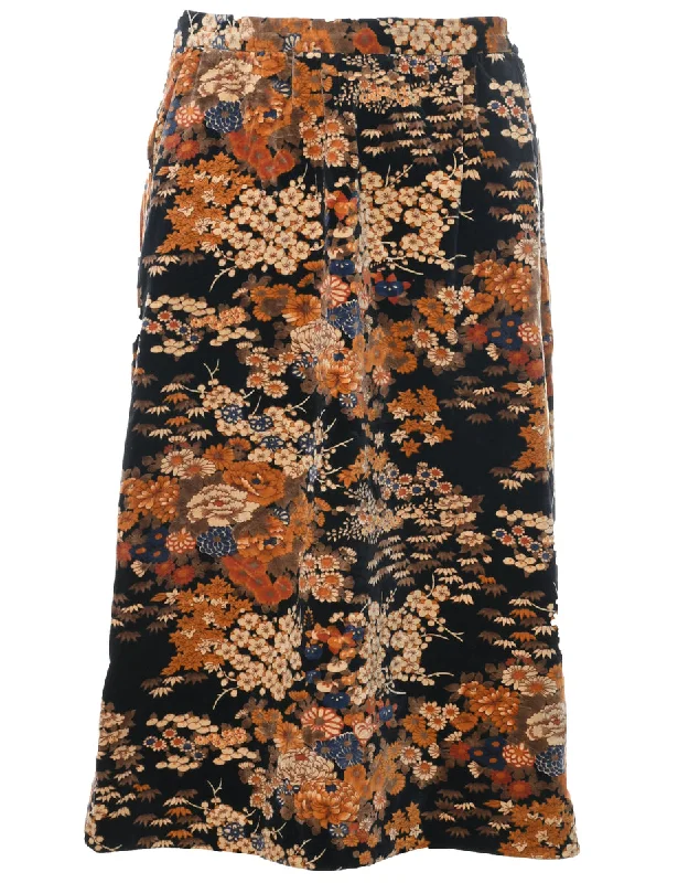Floral Pattern Midi Skirt - M linen skirt breathable