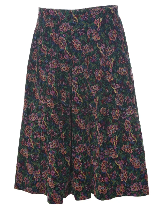 Floral Pattern Midi Skirt - M denim skirt classic