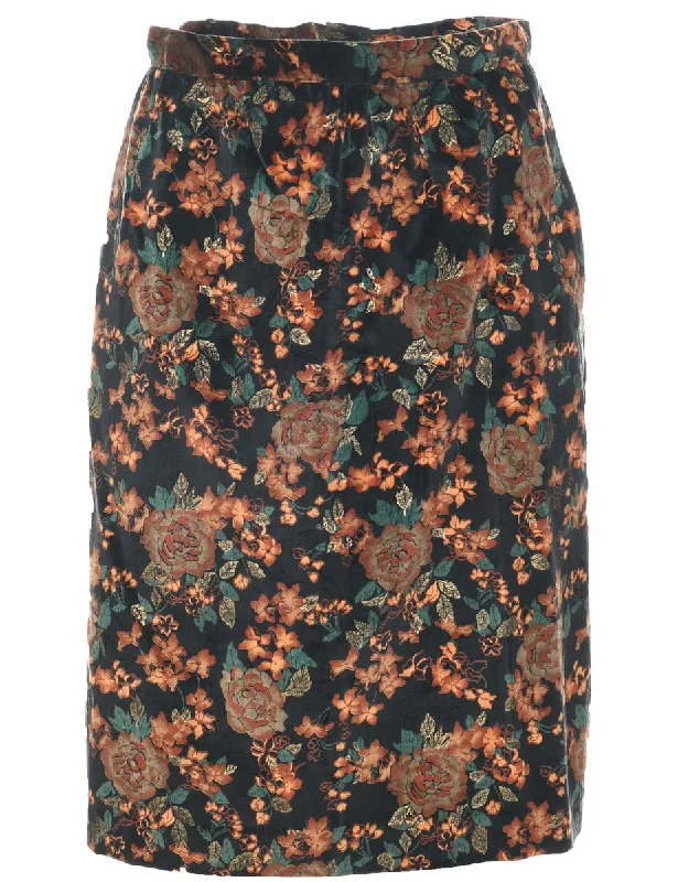 Floral Print Pencil Skirt - M lace skirt romantic