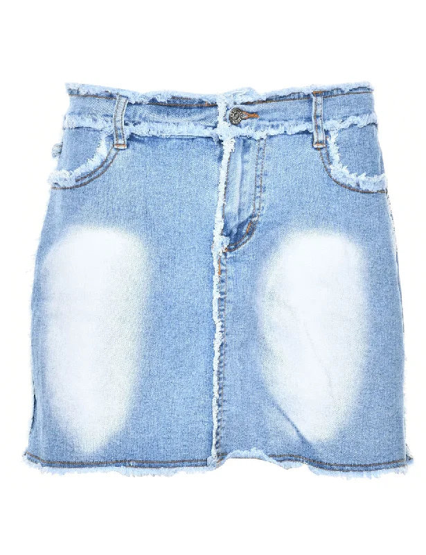 Frayed Edge 1990s Light Wash Denim Skirt - L silk skirt lustrous