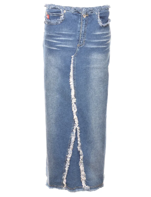 Frayed Edge 1990s Denim Skirt - M silk skirt smooth