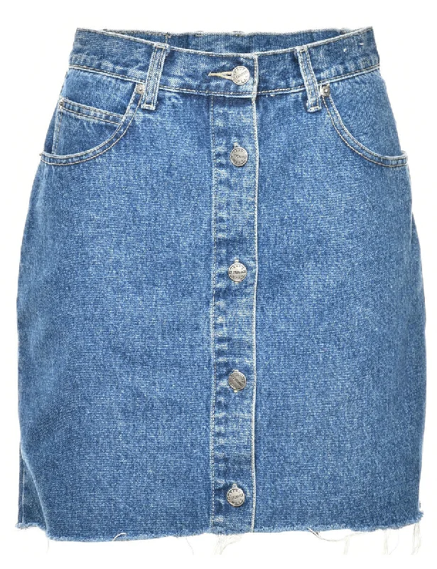 Frayed Edge Denim Skirt - M velvet skirt plush