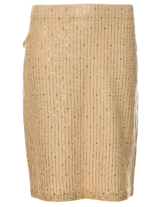 Gold Midi Skirt - M silk skirt lustrous