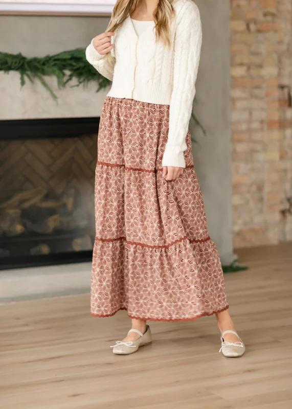Gwen Geo Floral Ricrac Tiered Maxi Skirt tiered skirt playful