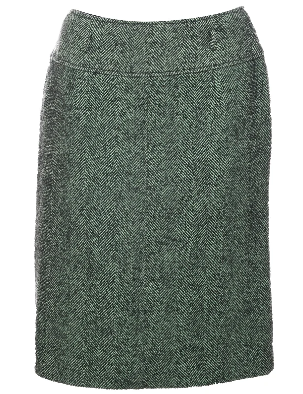 Herringbone Tweed Midi Skirt - S elastic waist skirt