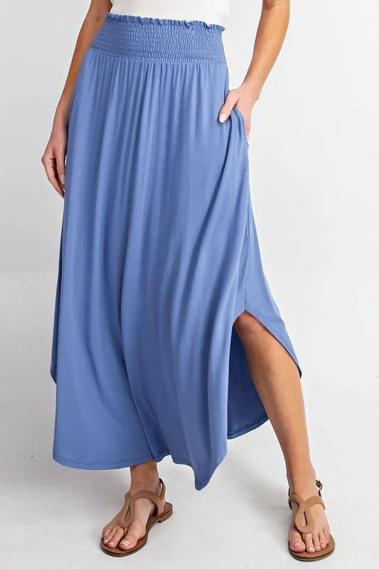 High-Rise Swing Maxi Skirt (Dusty Blue) - FINAL SALE elastic waist skirt