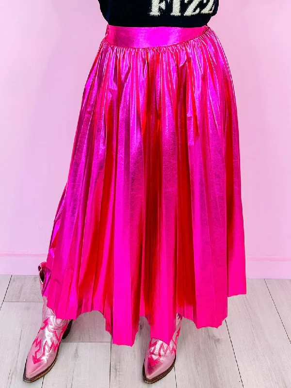 IN THE MOMENT METALLIC MIDI SKIRT - PINK chiffon skirt lightweight
