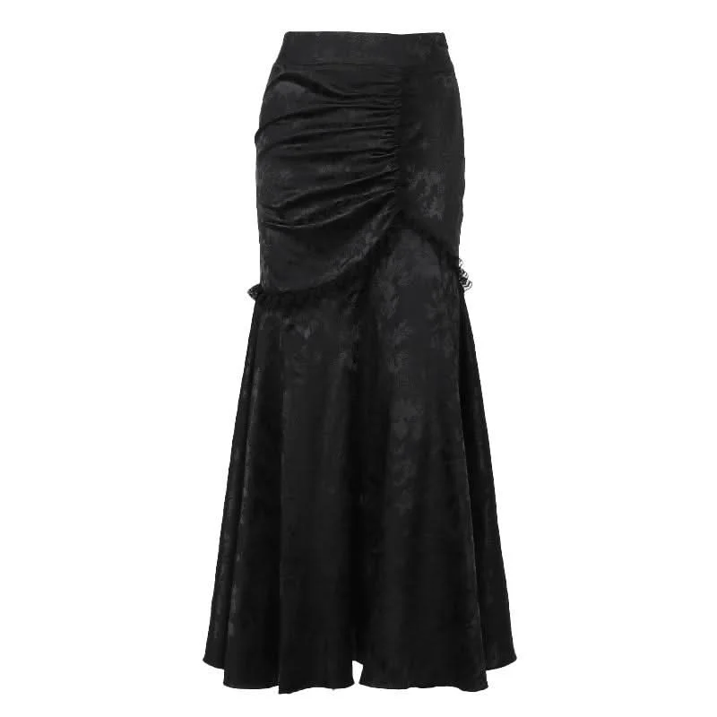 Lace hem ruched maxi skirt elastic waist skirt