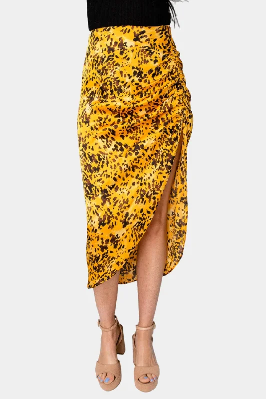 Marie Zip Fron Midi Skirt - Tortoiseshell cotton skirt soft